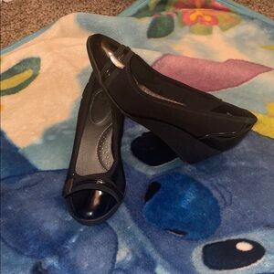 Time and Tru Black Peep-Toe Wedges